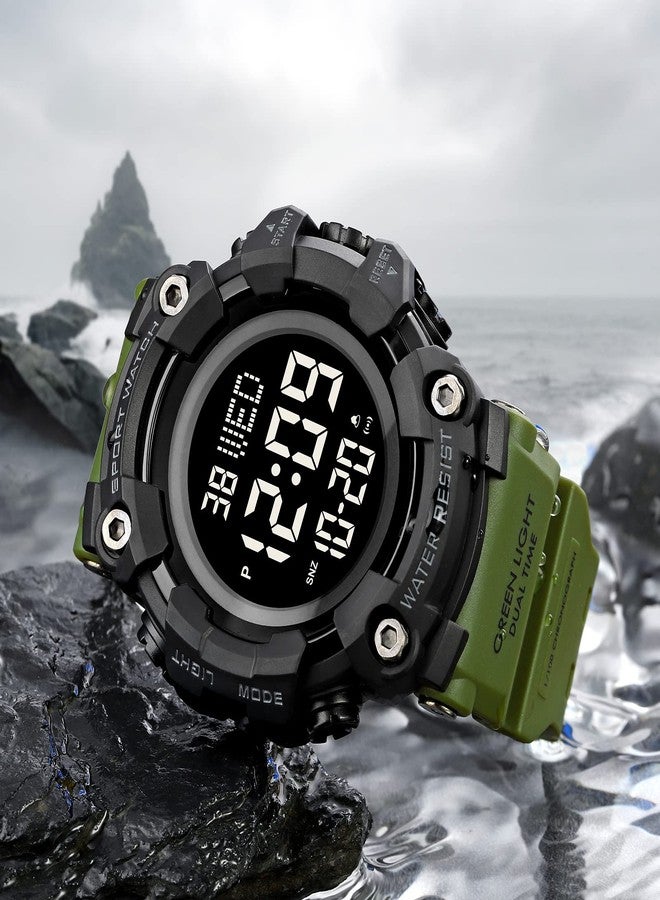 FANMIS Mens Military Multifunction Digital LED Watch Electronic Waterproof Alarm Quartz Sports Watch (Y Army Green) - Image 3