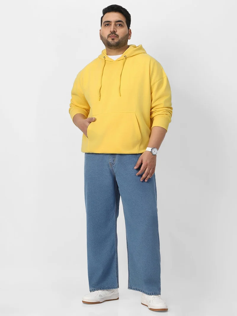 Urbano Fashion  Urbano Plus Men's Sun Yellow Cotton Solid Oversized Hooded Neck Sweatshirt for Men | Best Price UAE