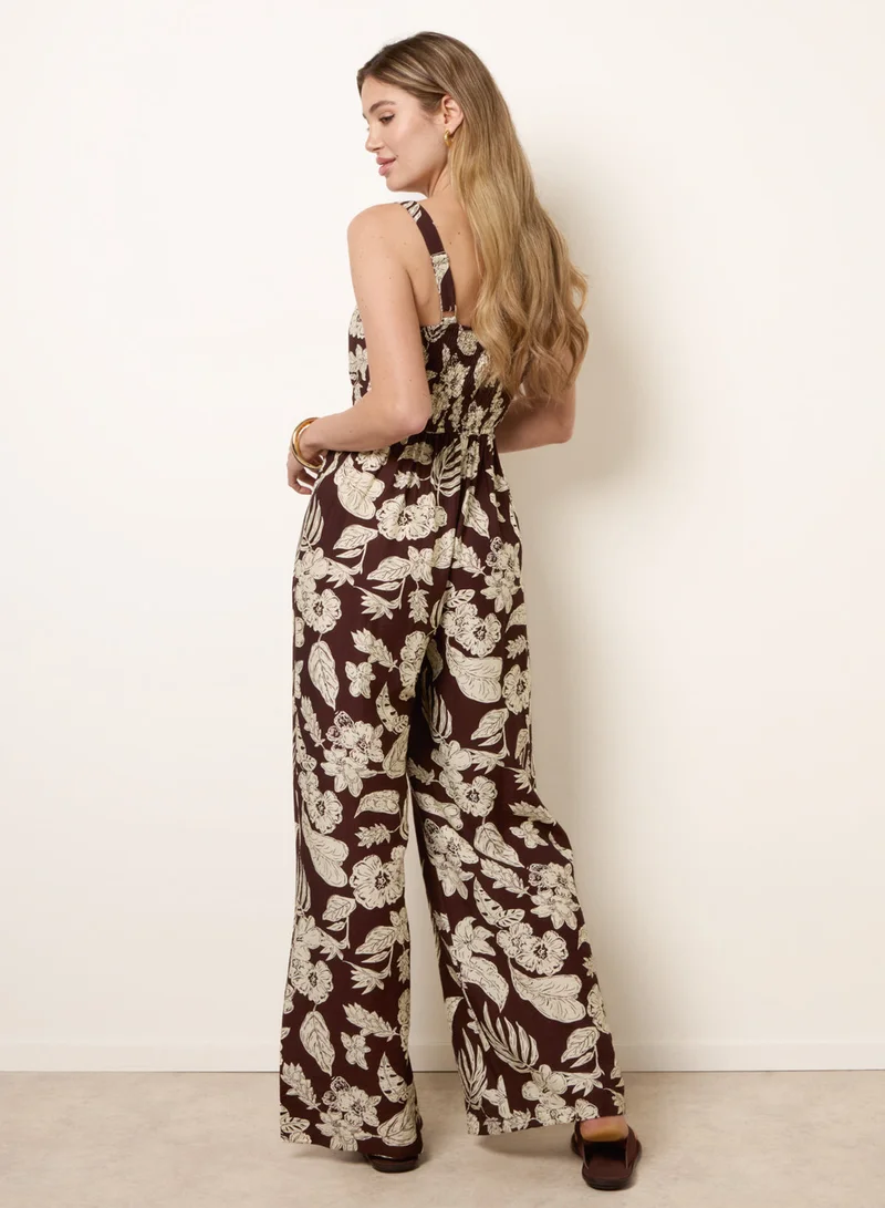 Blue Vanilla  Tropical Tie Front Jumpsuit for Women | Best Price UAE