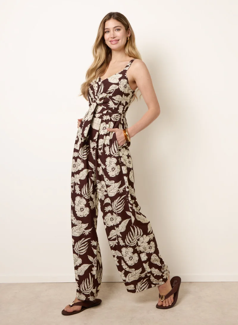 بلو فانيلا Tropical Tie Front Jumpsuit