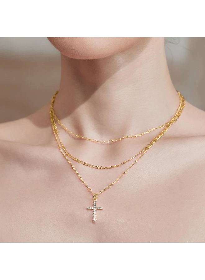 Cicy Bell Womens Evil Eye Layered Necklaces 18k Gold Plated Vintage Necklace Cubic Zirconia Long Necklace Sets Good Luck Trend Jewelry Gift, 45CM, 18k Gold Plated Brass, CZ Stone, Cubic Zirconia - Image 3