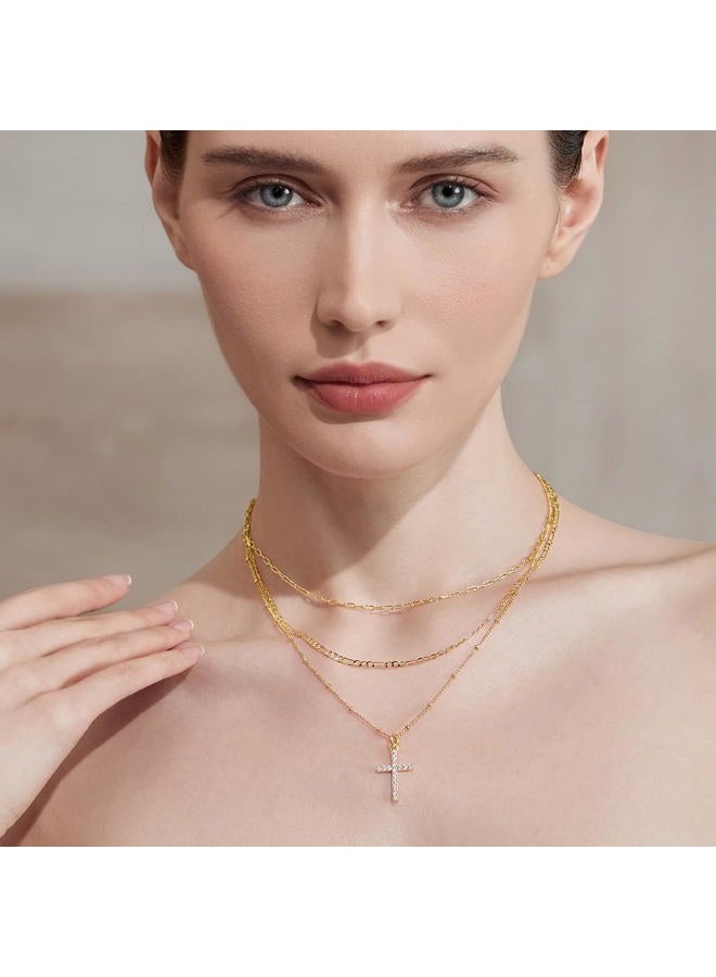 Cicy Bell Womens Evil Eye Layered Necklaces 18k Gold Plated Vintage Necklace Cubic Zirconia Long Necklace Sets Good Luck Trend Jewelry Gift, 45CM, 18k Gold Plated Brass, CZ Stone, Cubic Zirconia - Image 4