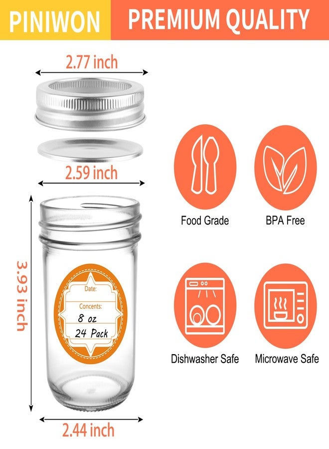 PINIWON Mason Jars 8 oz with Lids and Bands, 24 Pack Regular Mouth Half Pint Canning Jars, Small Mason Jars for Jam Jelly Honey DIY Projects, 48 Labels, Brush & String Included - Image 2