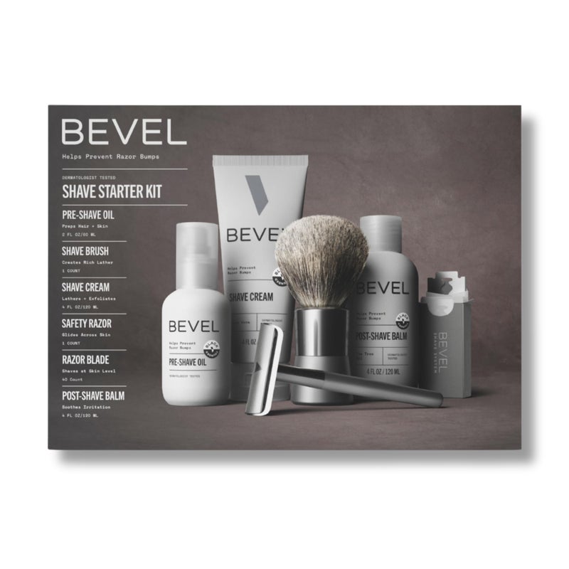 Bevel Shaving Kit for Men, Includes Safety Razor with 40 Replacement Blades, Luxury Shaving Brush, Pre Shave Oil, Shave Cream and Balm (Packaging May Vary) - Image 1
