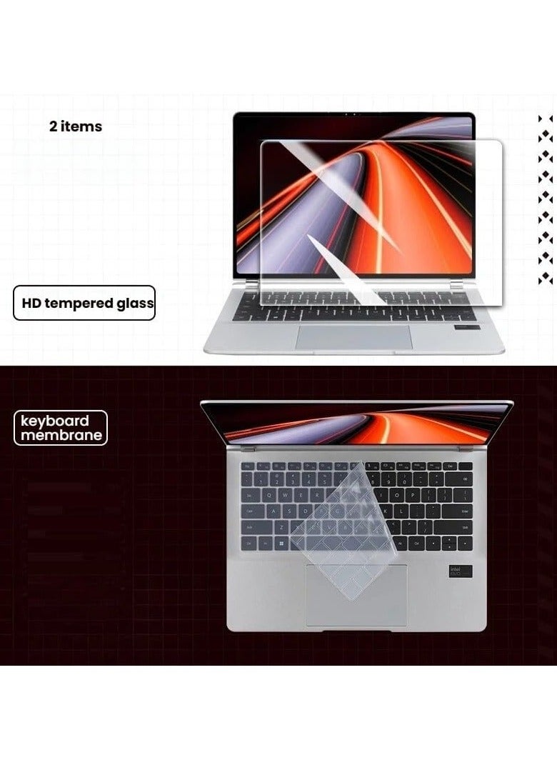 عام متوافق مع Huawei MateBook GT 14 2024 14.2 بوصة غطاء لوحة مفاتيح كمبيوتر محمول من السيليكون TPU عالي الشفافية وواقي شاشة من الزجاج المقوى عالي الدقة - Image 2