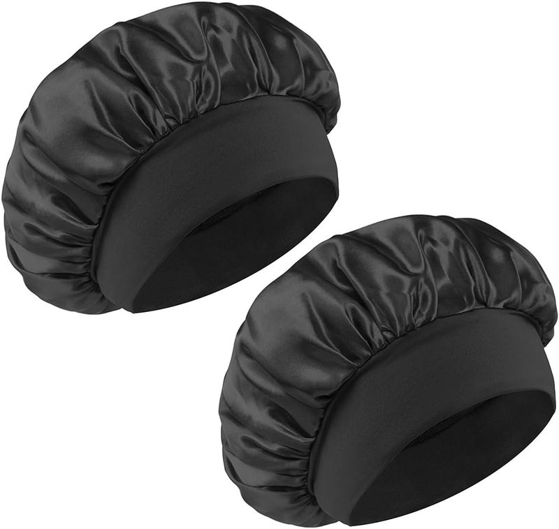 Mecool 2 Pcs Adjustable Shower Caps for women Reusable Satin Hair Bonnet for Sleeping Elastic Bathing Shower Cap for Long Hair Shower Accessories for Women Night Hair Cap Bath Hair Bonet