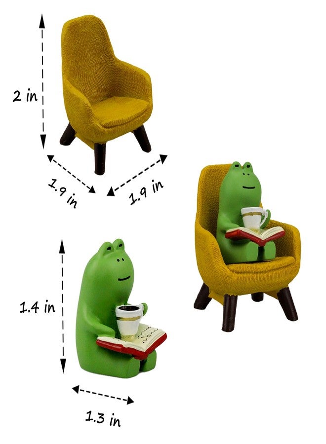 Refintural Miniature Frog Figurines - Funny Frog Sculpture for Shelf, Desk Decoration - Frog Desk Accessories - Perfect Cute Frog Gift for Frog Lovers(Yellow Sofa) - Image 3