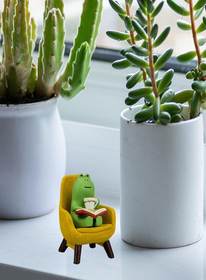 Refintural Miniature Frog Figurines - Funny Frog Sculpture for Shelf, Desk Decoration - Frog Desk Accessories - Perfect Cute Frog Gift for Frog Lovers(Yellow Sofa) - Image 5