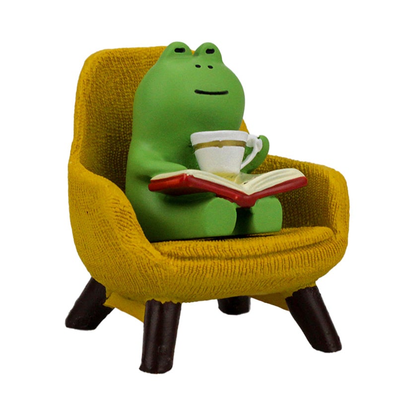 Refintural Miniature Frog Figurines - Funny Frog Sculpture for Shelf, Desk Decoration - Frog Desk Accessories - Perfect Cute Frog Gift for Frog Lovers(Yellow Sofa) - Image 1