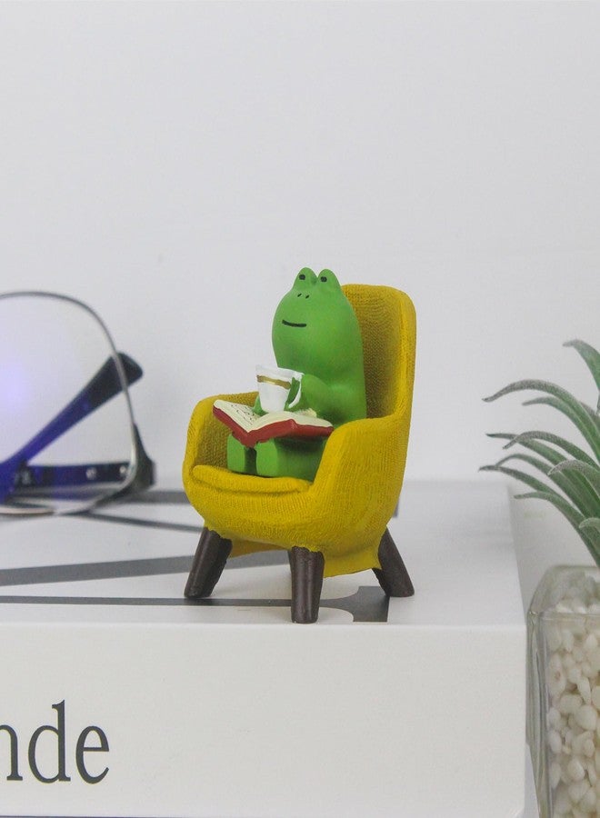 Refintural Miniature Frog Figurines - Funny Frog Sculpture for Shelf, Desk Decoration - Frog Desk Accessories - Perfect Cute Frog Gift for Frog Lovers(Yellow Sofa) - Image 4