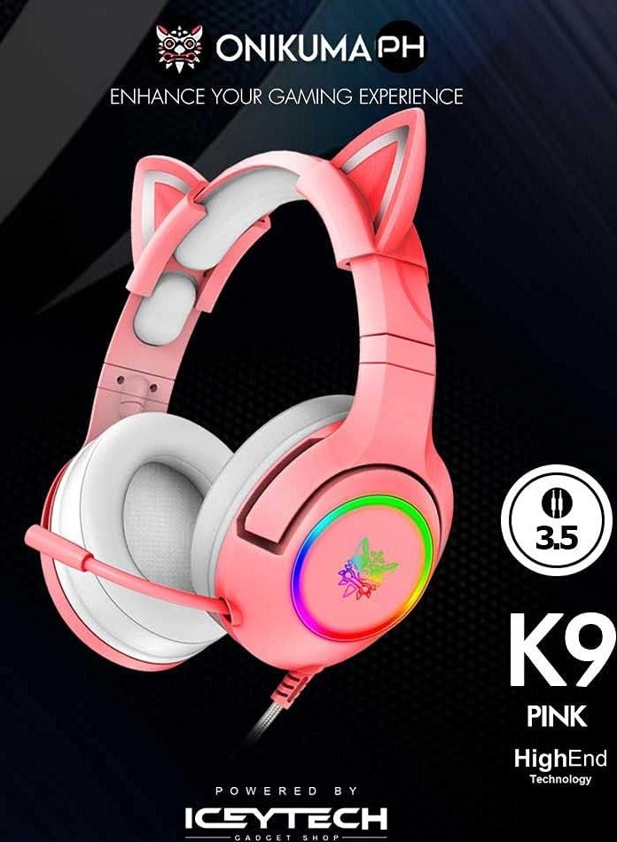 Wired Gaming Headset Removable Cat Ears Headphones with Microphone - Image 1