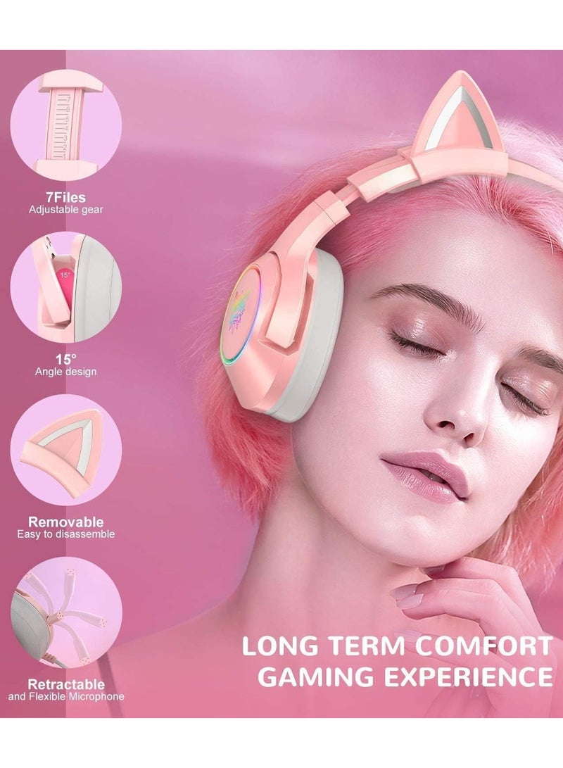 Wired Gaming Headset Removable Cat Ears Headphones with Microphone - Image 4