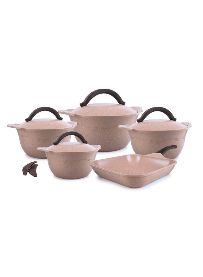 Master Retro Line Granite Set 11 Piece pot 18 - 20 - 24 - 28 - grill 28 cm-Caramel 