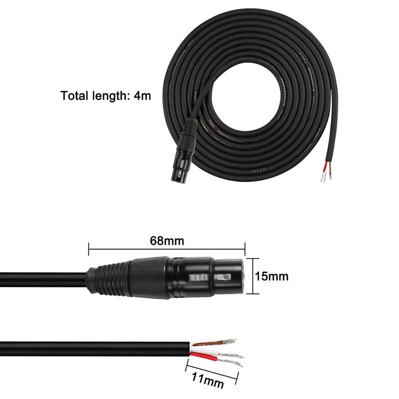 XMSJSIY XLR Microphone Cable Pigtail Bare Wire 3Pin XLR Speaker Audio Mic Cable Open End Connector Replacement Extension Cable for DJ/PA Subwoofer Mixer Amplifier - 4M/13.1FT (XLR Female) - Image 2