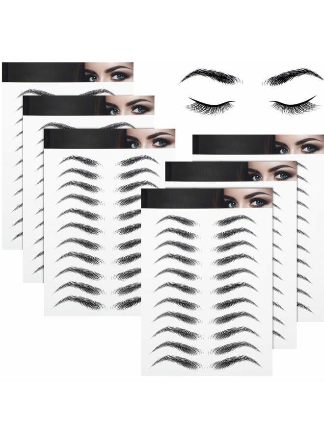 Blulu 6 Sheets 4D Hair-Like Waterproof Eyebrow Tattoos Stickers Eyebrow Transfers Temporary Brow Tattoo Peel Off Grooming Shaping Sticker in Arch Style, 66 Pairs Black(High Arch Eyebrow) - Image 1