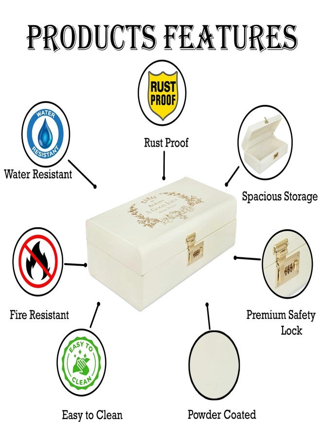 إيلان صندوق تخزين معدني طويل بتصميم عتيق من إيلان، صندوق باريس مزخرف بلمسات ذهبية، صندوق مجوهرات قابل للقفل، صندوق هدايا وكنز لتزيين المنزل (لون أبيض كريمي). - Image 3