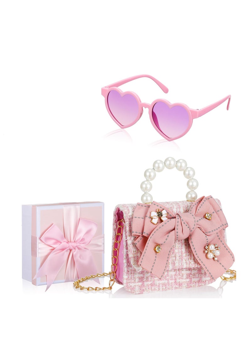 SYOSI - Purse for Little Girls Mini Toddler Crossbody Handbags with Pearl Bow Sunglasses Box Set for Kids Gift - Image 1