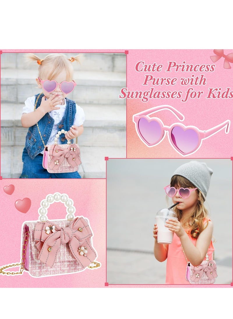 SYOSI - Purse for Little Girls Mini Toddler Crossbody Handbags with Pearl Bow Sunglasses Box Set for Kids Gift - Image 1