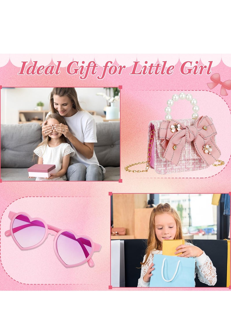 SYOSI - Purse for Little Girls Mini Toddler Crossbody Handbags with Pearl Bow Sunglasses Box Set for Kids Gift - Image 1