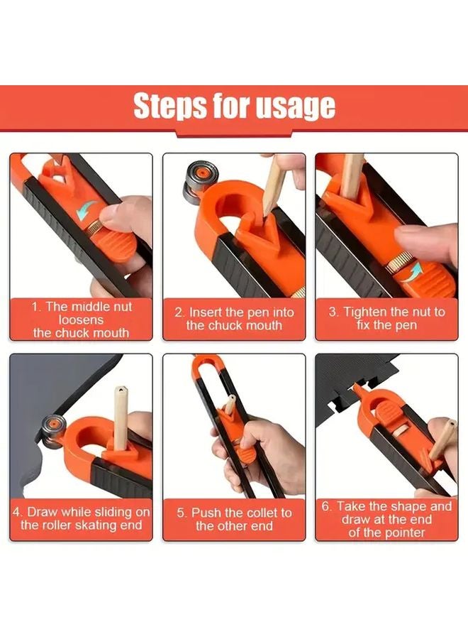 Adjustable Contour Gauge Lock Profile Ruler Orange Black Woodworking Measuring Tool - Image 1