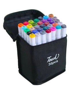 Touch 36pcs Dual Tip Markers Set, Assorted Colors Stylish White Body with Black Cloth Bag  - Image 1