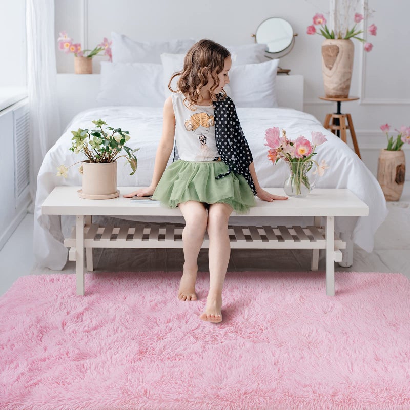 Softlife Pink Area Rugs for Bedroom Girls  5.3x7.6 Feet Fluffy Fuzzy Furry Shag Carpet  Indoor Soft Plush Modern Floor Rug for Living Room Kids Room Nursery Dorm Home Decor Aesthetic - Image 2