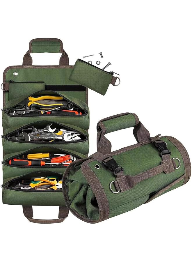 promass Roll Up Tool Organizer, Heavy Duty Tool Organizer for Men, Portable Tool Storage with 2 Detachable Zipper Pouch, Compact Carrier Bag for Electrician - Image 1