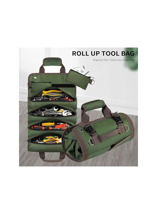 promass Roll Up Tool Organizer, Heavy Duty Tool Organizer for Men, Portable Tool Storage with 2 Detachable Zipper Pouch, Compact Carrier Bag for Electrician - Image 5