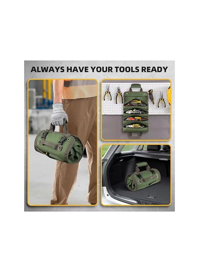 promass Roll Up Tool Organizer, Heavy Duty Tool Organizer for Men, Portable Tool Storage with 2 Detachable Zipper Pouch, Compact Carrier Bag for Electrician - Image 4