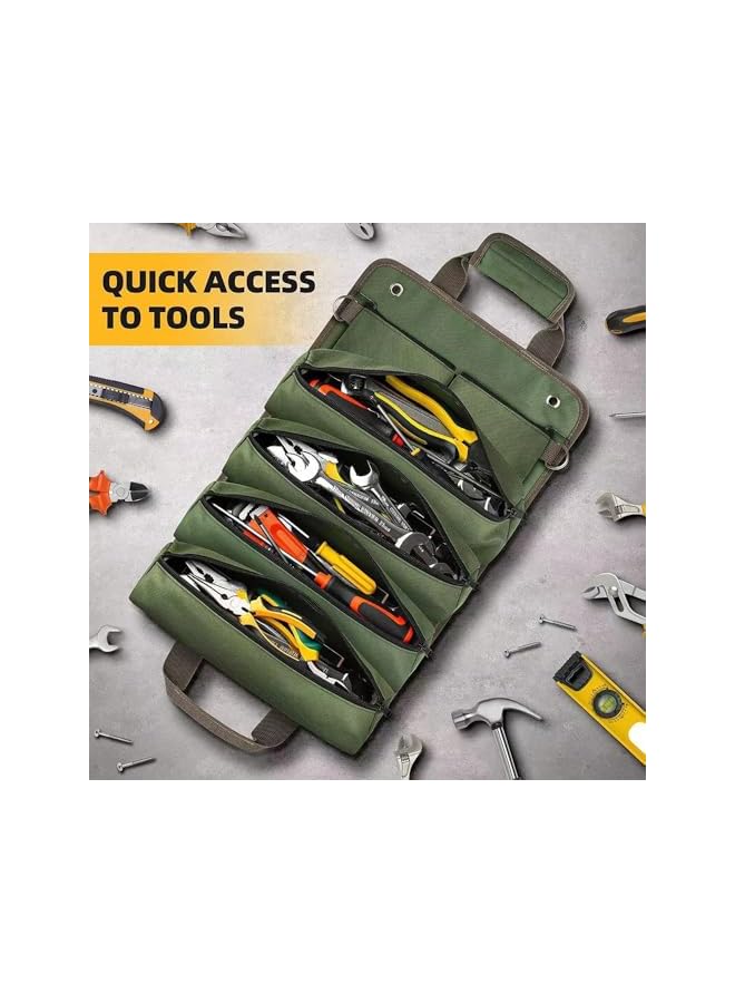 promass Roll Up Tool Organizer, Heavy Duty Tool Organizer for Men, Portable Tool Storage with 2 Detachable Zipper Pouch, Compact Carrier Bag for Electrician - Image 2