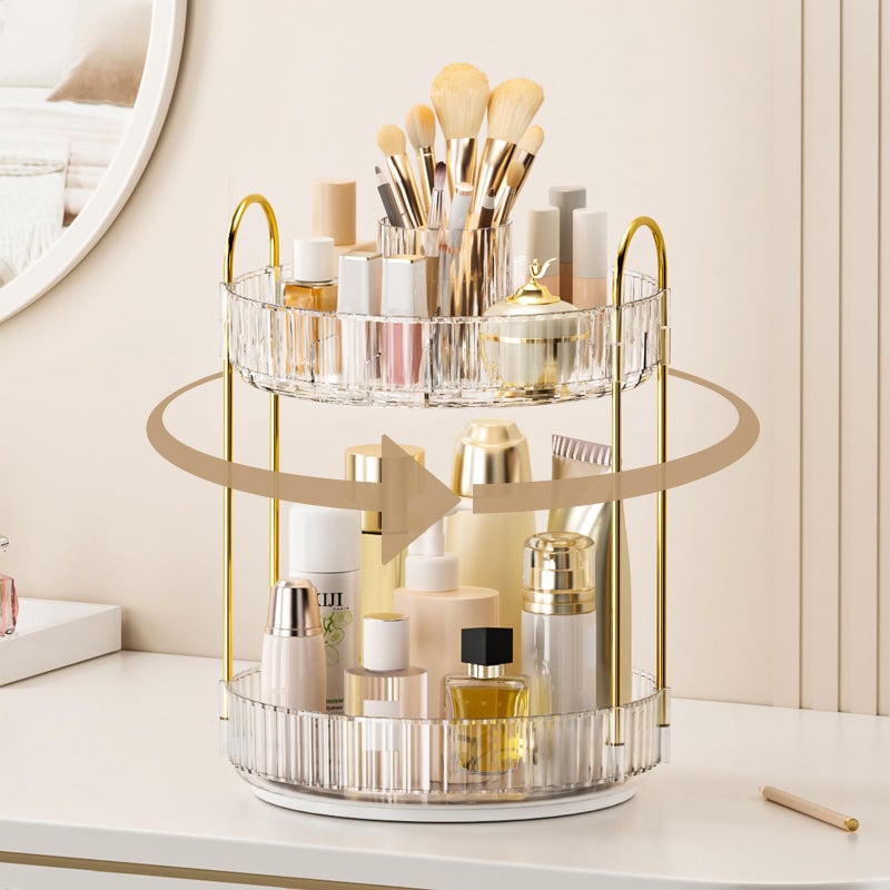 BEFSOP 360Â° Rotating Makeup Organizer, Upgraded 2 Tier Skincare Perfume Organizers for Women, Bathroom Organizer Countertop, Clear Cosmetic Dresser Organizer with Makeup Brush Holder, Sink&Counte (Clear) - Image 1