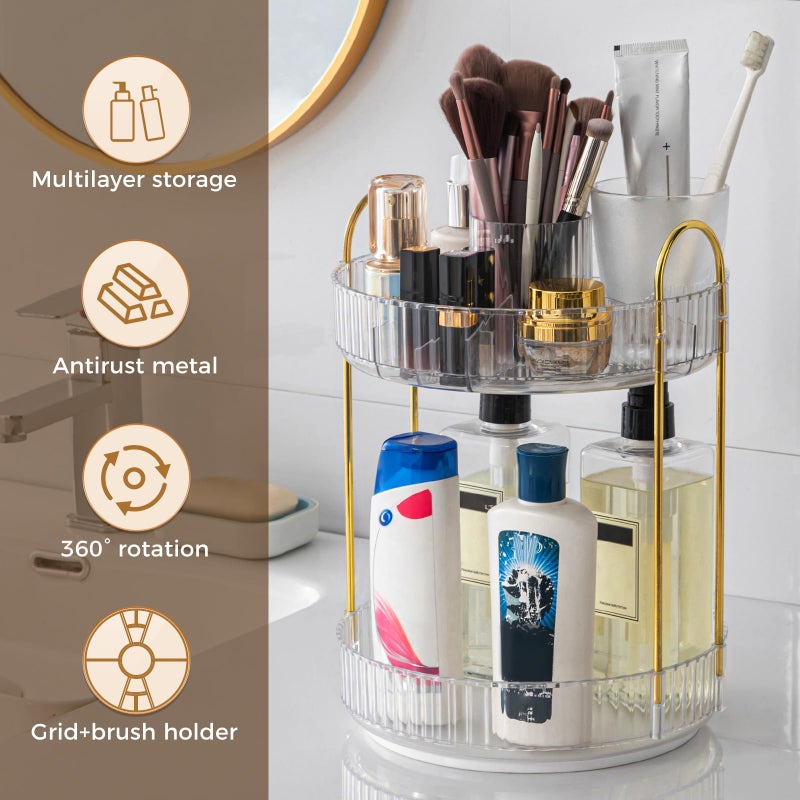 BEFSOP 360Â° Rotating Makeup Organizer, Upgraded 2 Tier Skincare Perfume Organizers for Women, Bathroom Organizer Countertop, Clear Cosmetic Dresser Organizer with Makeup Brush Holder, Sink&Counte (Clear) - Image 5
