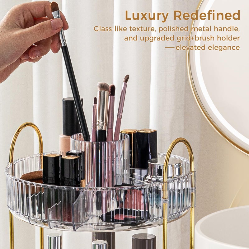 BEFSOP 360Â° Rotating Makeup Organizer, Upgraded 2 Tier Skincare Perfume Organizers for Women, Bathroom Organizer Countertop, Clear Cosmetic Dresser Organizer with Makeup Brush Holder, Sink&Counte (Clear) - Image 4