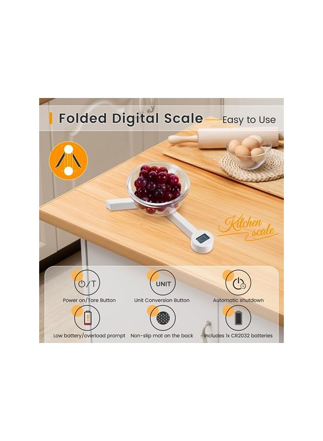 promass Folding Digital Kitchen Scale, Highly Accurate Compact Portable Food Scale with LCD Display, Auto Power Off and Tare Features, for Measuring Intake of Healthy Eating People (White) - Image 4