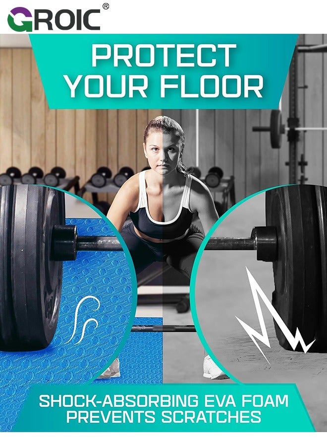 GROIC 12 قطعة من سجادات أرضية التمارين الرياضية، سجادات إسفنجية EVA مع بلاطات أرضية متشابكة، سجادة رياضية رغوية مقاس 12 بوصة × 12 بوصة، سجادات أرضية واقية متشابكة للمنزل ومعدات الصالة الرياضية (أزرق) - Image 5