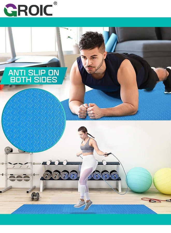 GROIC 12 قطعة من سجادات أرضية التمارين الرياضية، سجادات إسفنجية EVA مع بلاطات أرضية متشابكة، سجادة رياضية رغوية مقاس 12 بوصة × 12 بوصة، سجادات أرضية واقية متشابكة للمنزل ومعدات الصالة الرياضية (أزرق) - Image 4