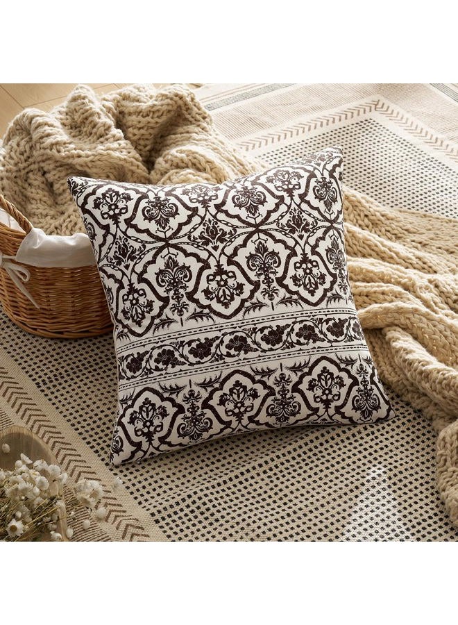 OMMATO Brown Vintage Floral Pillow Covers: 18x18 Chocolate Decorative Rustic Patterned Throw Pillows - Couch Sofa Boho Farmhouse Cushions Pillowcases Set of 2 Living Room Square Cotton Throw Pillow Covers - Image 2