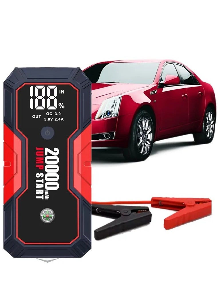 HOPHOP Car Jump Starter, 5000A Peak 12V Battery Pack, compatible with all gas engines and up to 8.0L diesel engines, featuring USB charging output, LED light, and an HD large display 