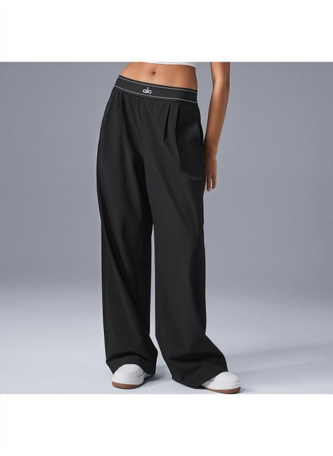 ALO High-Rise Logo Elastic Waist Yoga Pants - Women's Lightweight Wide-Leg Athletic Trousers with Breathable Fabric for Yoga, Lounge & Casual Wear
