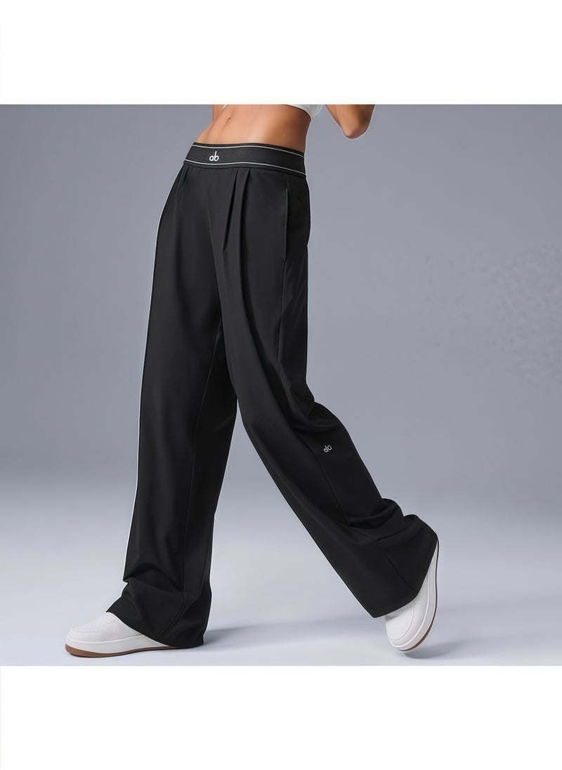 ALO High-Rise Logo Elastic Waist Yoga Pants - Women's Lightweight Wide-Leg Athletic Trousers with Breathable Fabric for Yoga, Lounge & Casual Wear