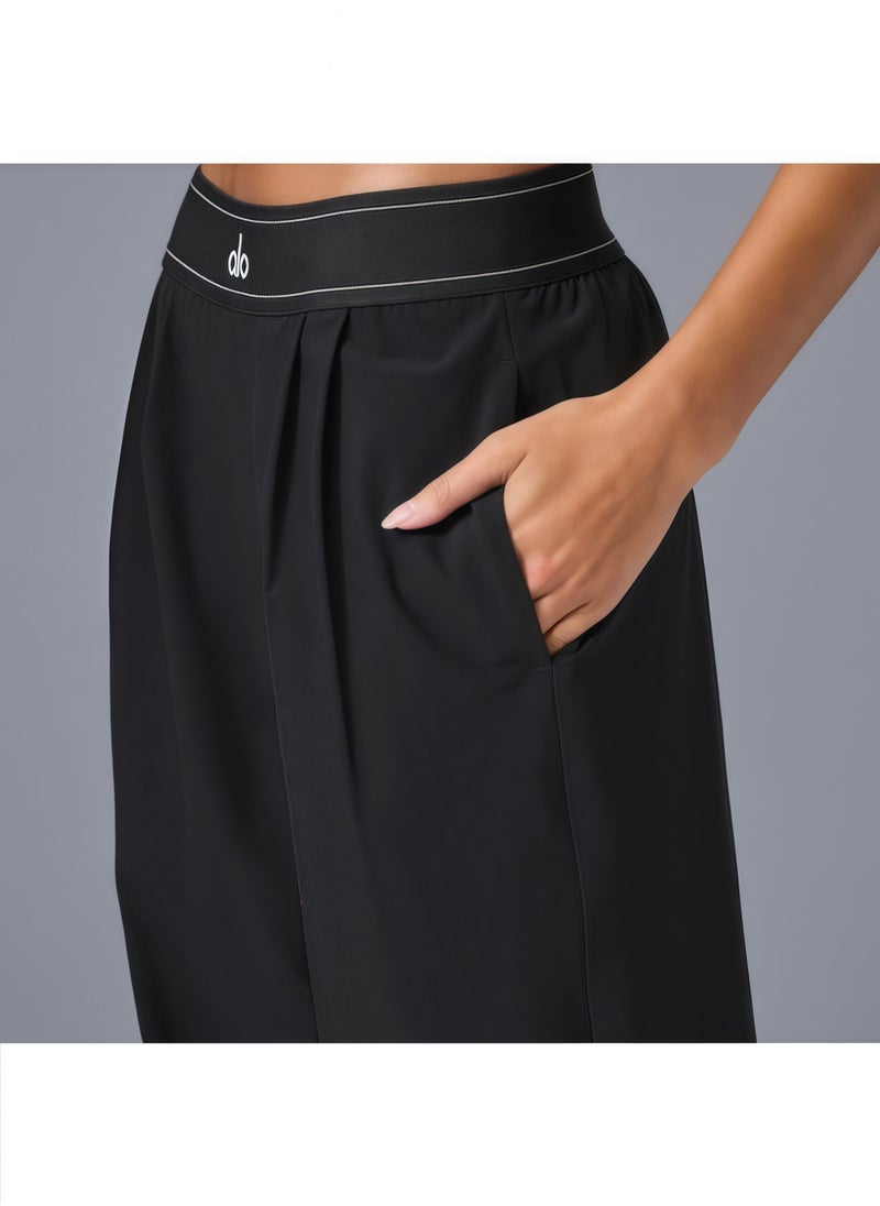 ALO High-Rise Logo Elastic Waist Yoga Pants - Women's Lightweight Wide-Leg Athletic Trousers with Breathable Fabric for Yoga, Lounge & Casual Wear