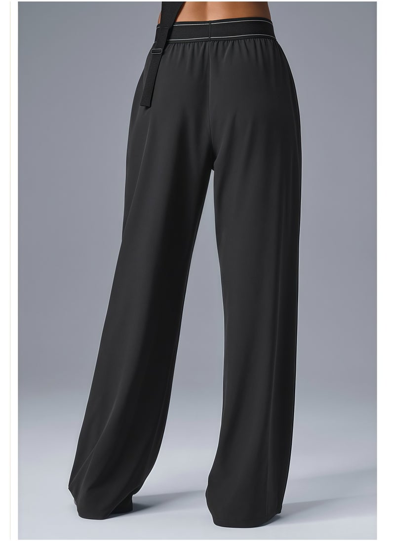 ALO High-Rise Logo Elastic Waist Yoga Pants - Women's Lightweight Wide-Leg Athletic Trousers with Breathable Fabric for Yoga, Lounge & Casual Wear