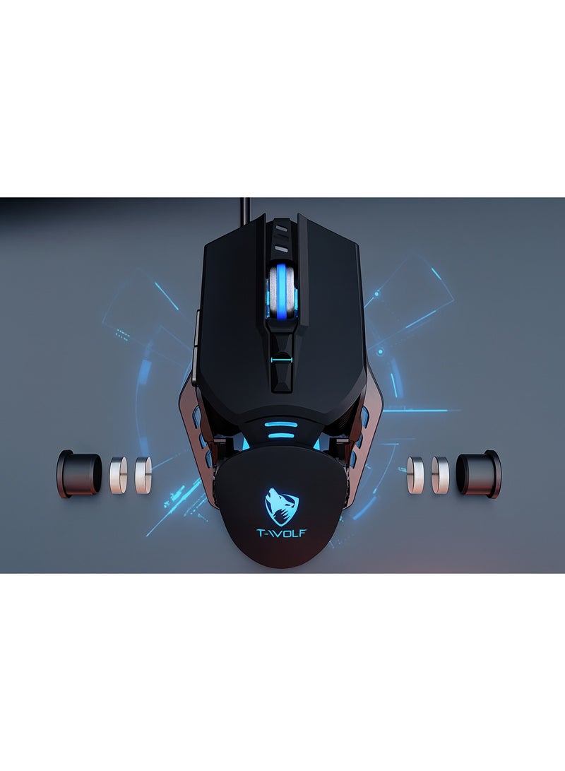 T-WOLF G530 Mechanical Gaming Mouse - SevenColor Breathing Lighting - Ergonomic Design - 6400DPI Resolution - Button Lifespan Up to 30 Million Clicks - Black - Image 3