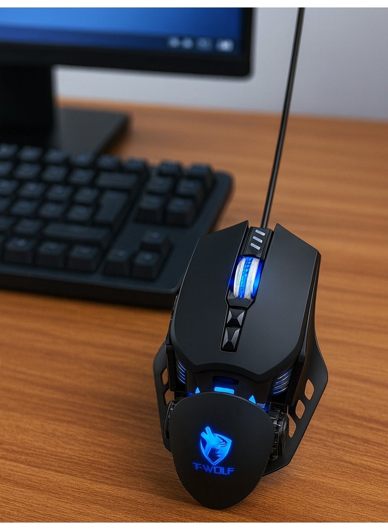 T-WOLF G530 Mechanical Gaming Mouse - SevenColor Breathing Lighting - Ergonomic Design - 6400DPI Resolution - Button Lifespan Up to 30 Million Clicks - Black - Image 5