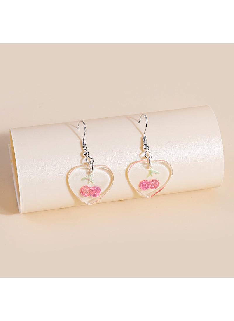 Generic - Korean Japanese Resin Earrings Heart Shaped Cherry Cartoon Butterfly Knot round Fruit Style for Women Spring Summer Transparent E5360-6/Small Cherry - Image 1
