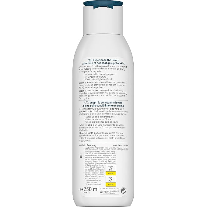 lavera basis sensitiv Body Lotion Rich - Natural Cosmetics - vegan - Organic Aloe Vera & Organic Shea Butter - certified - 250ml, white - Image 2
