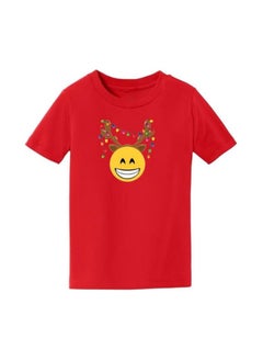 PRINTSHOP4ME Christmas Emoji Kids Red T-Shirt For Boys–Soft Cotton Round Neck Short Sleeve T-Shirt With Smiley Face Emoji–Great For Parties  - Image 3