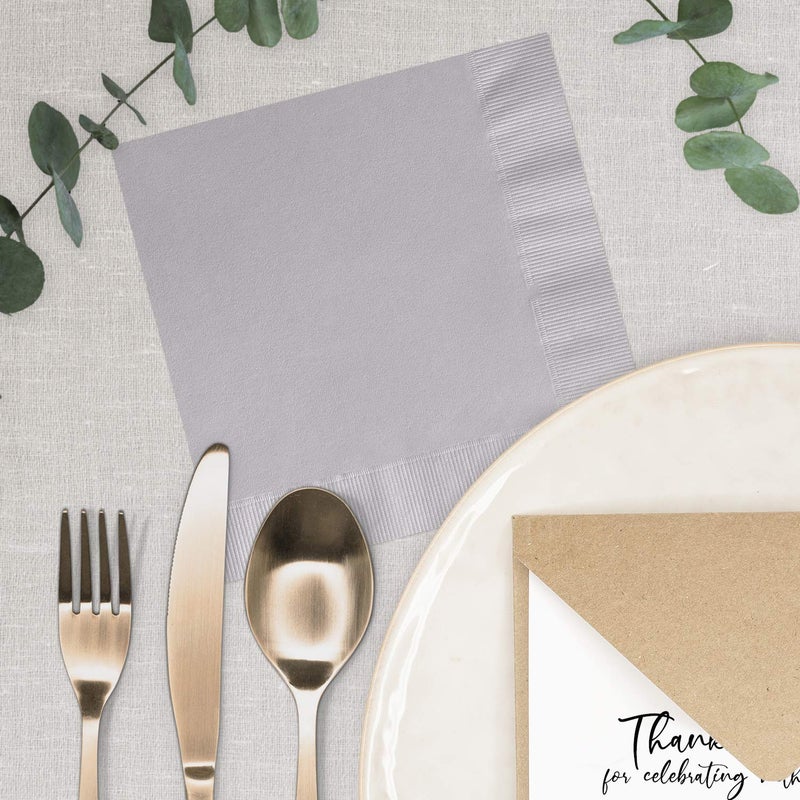 Canopy Street Silver Grey Beverage Napkins / 100 Plain Gray Bulk Napkin Pack / 4 3/4" x 4 3/4" Square Cocktail Event Napkins/Blank Party 3 Ply Napkins - Image 2