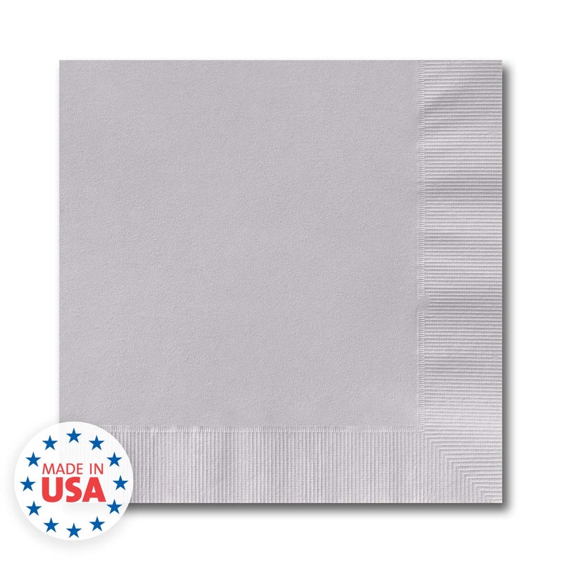 Canopy Street Silver Grey Beverage Napkins / 100 Plain Gray Bulk Napkin Pack / 4 3/4" x 4 3/4" Square Cocktail Event Napkins/Blank Party 3 Ply Napkins - Image 3