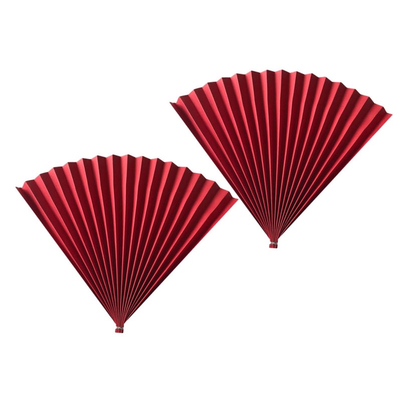 Red Paper Folding Fan 2Pcs Antique Chinese Style Photo Shoot Prop Background Decor - Image 2